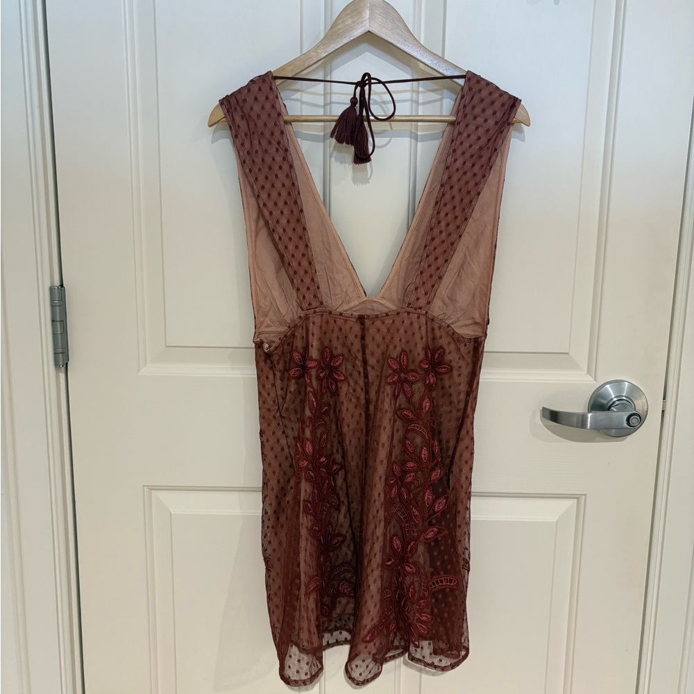 NWT Free People Sundown Plunge Neck Lace Mini Dress Size Medium - Picture 3 of 7